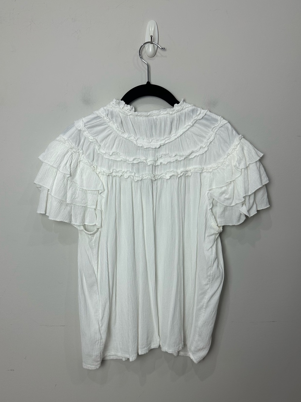 Anthropologie Maeve Short Sleeve Ruffle Yoke Blouse White - Picture 5 of 9